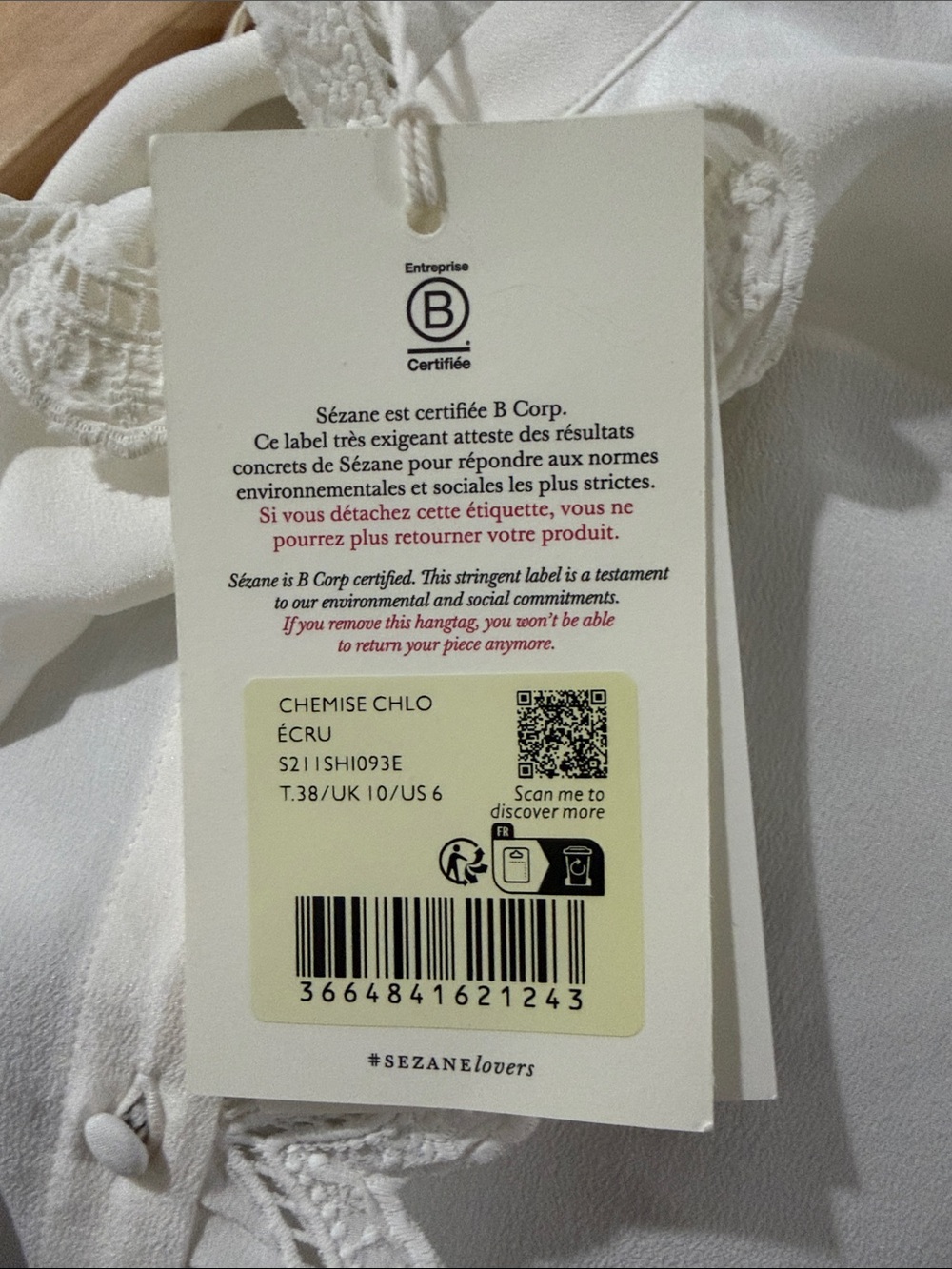 Sézane Chlo Shirt White Embroidered Blouse Sz 38 NWT - Picture 6 of 7